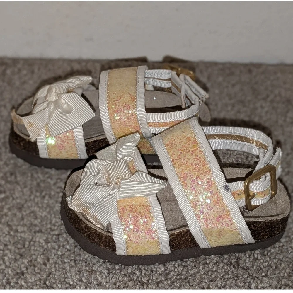 Joyfolie Baby‎ Girls Sparkle Bow Cork Footbed Sandals Baby Size 4 NEW